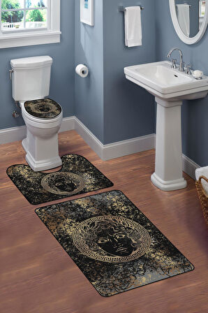 Modern Desenli Dijital Baskı 3’lü Banyo Paspas Takımı Yıkanabilir Kaymaz Tabanlı Klozet Takımı KLZ0036