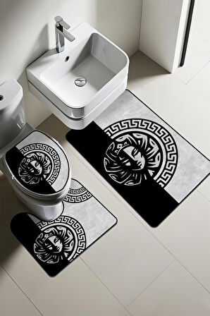 Modern Desenli Dijital Baskı 3’lü Banyo Paspas Takımı Yıkanabilir Kaymaz Tabanlı Klozet Takımı KLZ0037
