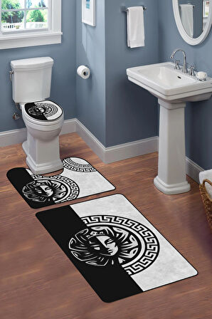 Modern Desenli Dijital Baskı 3’lü Banyo Paspas Takımı Yıkanabilir Kaymaz Tabanlı Klozet Takımı KLZ0037