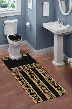 Modern Desenli Dijital Baskı 3’lü Banyo Paspas Takımı Yıkanabilir Kaymaz Tabanlı Klozet Takımı KLZ0038