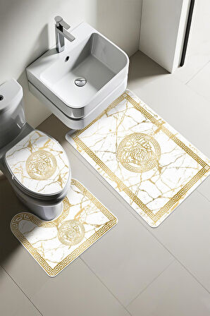 Modern Desenli Dijital Baskı 3’lü Banyo Paspas Takımı Yıkanabilir Kaymaz Tabanlı Klozet Takımı KLZ0039