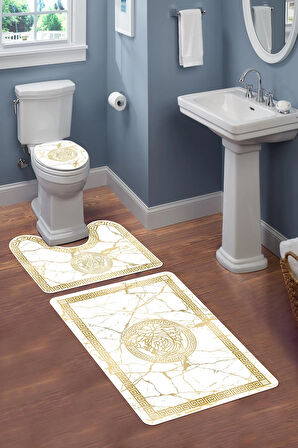 Modern Desenli Dijital Baskı 3’lü Banyo Paspas Takımı Yıkanabilir Kaymaz Tabanlı Klozet Takımı KLZ0039