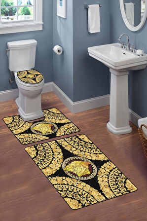 Modern Desenli Dijital Baskı 3’lü Banyo Paspas Takımı Yıkanabilir Kaymaz Tabanlı Klozet Takımı KLZ0041