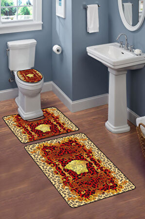 Modern Desenli Dijital Baskı 3’lü Banyo Paspas Takımı Yıkanabilir Kaymaz Tabanlı Klozet Takımı KLZ0042
