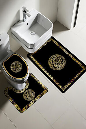 Modern Desenli Dijital Baskı 3’lü Banyo Paspas Takımı Yıkanabilir Kaymaz Tabanlı Klozet Takımı KLZ0043