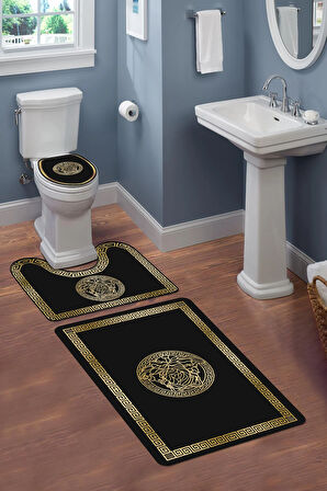 Modern Desenli Dijital Baskı 3’lü Banyo Paspas Takımı Yıkanabilir Kaymaz Tabanlı Klozet Takımı KLZ0043