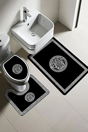 Modern Desenli Dijital Baskı 3’lü Banyo Paspas Takımı Yıkanabilir Kaymaz Tabanlı Klozet Takımı KLZ0044