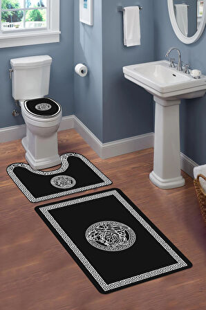 Modern Desenli Dijital Baskı 3’lü Banyo Paspas Takımı Yıkanabilir Kaymaz Tabanlı Klozet Takımı KLZ0044