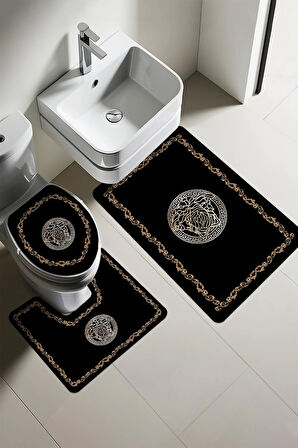 Modern Desenli Dijital Baskı 3’lü Banyo Paspas Takımı Yıkanabilir Kaymaz Tabanlı Klozet Takımı KLZ0046