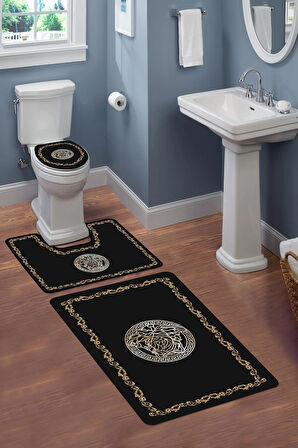 Modern Desenli Dijital Baskı 3’lü Banyo Paspas Takımı Yıkanabilir Kaymaz Tabanlı Klozet Takımı KLZ0046