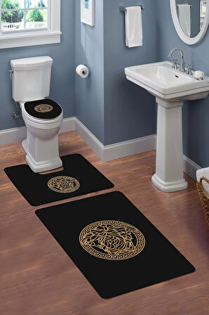 Modern Desenli Dijital Baskı 3’lü Banyo Paspas Takımı Yıkanabilir Kaymaz Tabanlı Klozet Takımı KLZ0047