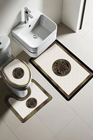 Modern Desenli Dijital Baskı 3’lü Banyo Paspas Takımı Yıkanabilir Kaymaz Tabanlı Klozet Takımı KLZ0048