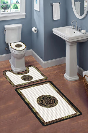 Modern Desenli Dijital Baskı 3’lü Banyo Paspas Takımı Yıkanabilir Kaymaz Tabanlı Klozet Takımı KLZ0048