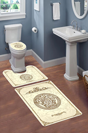 Modern Desenli Dijital Baskı 3’lü Banyo Paspas Takımı Yıkanabilir Kaymaz Tabanlı Klozet Takımı KLZ0049