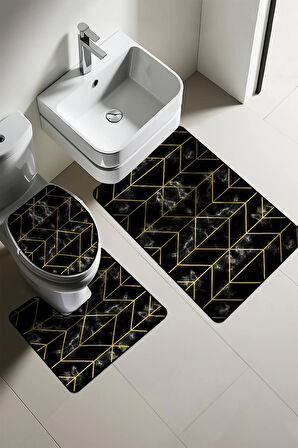 Modern Desenli Dijital Baskı 3’lü Banyo Paspas Takımı Yıkanabilir Kaymaz Tabanlı Klozet Takımı KLZ0050