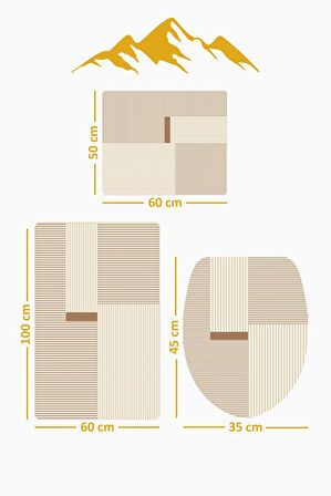 Bambu Kumaş Kaymaz Tabanlı Yıkanabilir 3'lü Klozet Takımı Dijital Baskı Banyo Paspas Seti BKLZ0001