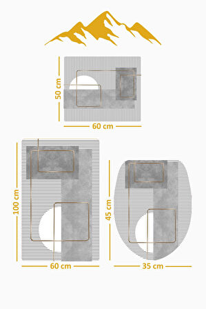 Bambu Kumaş Kaymaz Tabanlı Yıkanabilir 3'lü Klozet Takımı Dijital Baskı Banyo Paspas Seti BKLZ0002