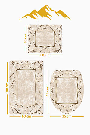 Bambu Kumaş Kaymaz Tabanlı Yıkanabilir 3'lü Klozet Takımı Dijital Baskı Banyo Paspas Seti BKLZ0003