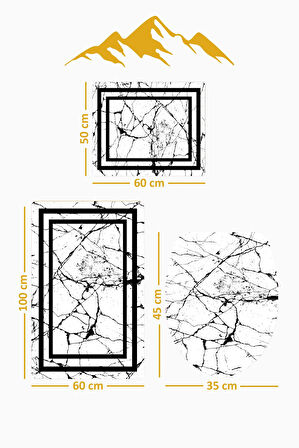 Bambu Kumaş Kaymaz Tabanlı Yıkanabilir 3'lü Klozet Takımı Dijital Baskı Banyo Paspas Seti BKLZ0005
