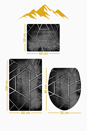 Bambu Kumaş Kaymaz Tabanlı Yıkanabilir 3'lü Klozet Takımı Dijital Baskı Banyo Paspas Seti BKLZ0007