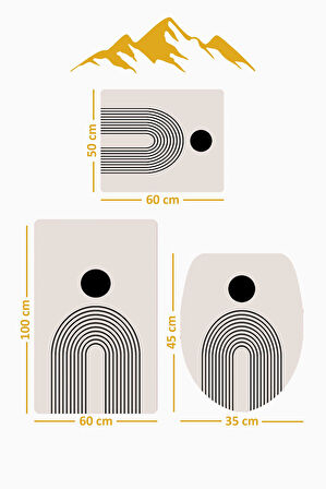 Bambu Kumaş Kaymaz Tabanlı Yıkanabilir 3'lü Klozet Takımı Dijital Baskı Banyo Paspas Seti BKLZ0008