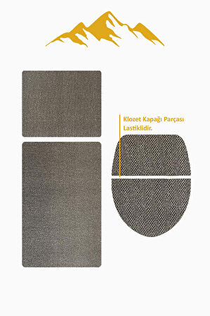Bambu Kumaş Kaymaz Tabanlı Yıkanabilir 3'lü Klozet Takımı Dijital Baskı Banyo Paspas Seti BKLZ0008