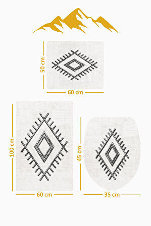 Bambu Kumaş Kaymaz Tabanlı Yıkanabilir 3'lü Klozet Takımı Dijital Baskı Banyo Paspas Seti BKLZ0009