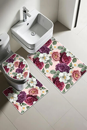 Modern Desenli Dijital Baskı 3’lü Banyo Paspas Takımı Yıkanabilir Kaymaz Tabanlı Klozet Takımı KLZ0053