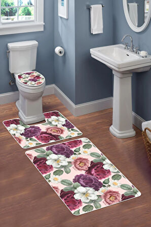 Modern Desenli Dijital Baskı 3’lü Banyo Paspas Takımı Yıkanabilir Kaymaz Tabanlı Klozet Takımı KLZ0053