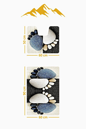 Modern Desenli Dijital Baskı 3’lü Banyo Paspas Takımı Yıkanabilir Kaymaz Tabanlı Klozet Takımı KLZ0054