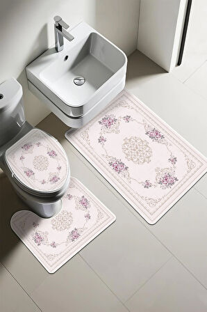 Modern Desenli Dijital Baskı 3’lü Banyo Paspas Takımı Yıkanabilir Kaymaz Tabanlı Klozet Takımı KLZ0056
