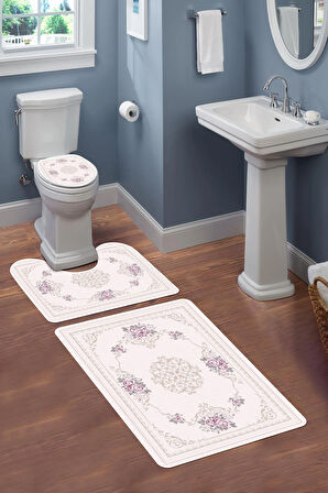 Modern Desenli Dijital Baskı 3’lü Banyo Paspas Takımı Yıkanabilir Kaymaz Tabanlı Klozet Takımı KLZ0056