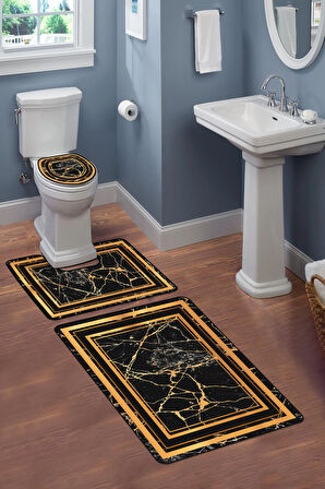 Modern Desenli Dijital Baskı 3’lü Banyo Paspas Takımı Yıkanabilir Kaymaz Tabanlı Klozet Takımı KLZ0058