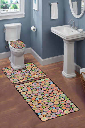 Modern Desenli Dijital Baskı 3’lü Banyo Paspas Takımı Yıkanabilir Kaymaz Tabanlı Klozet Takımı KLZ0059
