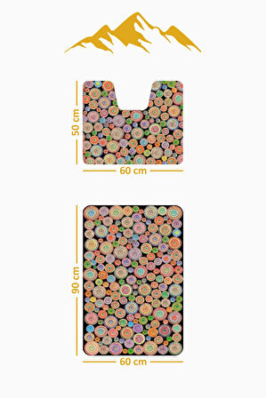 Modern Desenli Dijital Baskı 3’lü Banyo Paspas Takımı Yıkanabilir Kaymaz Tabanlı Klozet Takımı KLZ0059