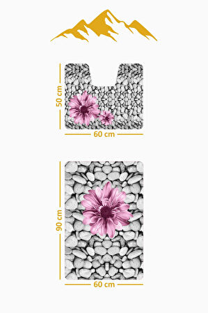 Modern Desenli Dijital Baskı 3’lü Banyo Paspas Takımı Yıkanabilir Kaymaz Tabanlı Klozet Takımı KLZ0060