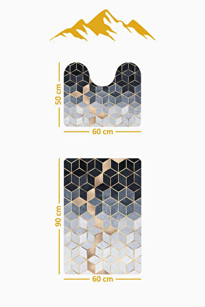 Modern Desenli Dijital Baskı 3’lü Banyo Paspas Takımı Yıkanabilir Kaymaz Tabanlı Klozet Takımı KLZ0061