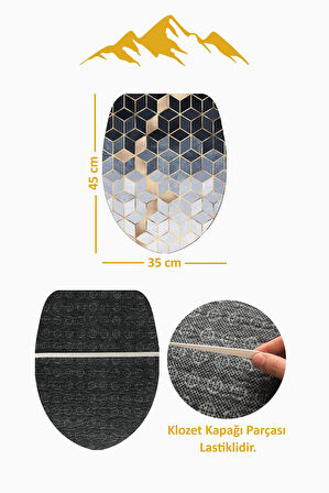 Modern Desenli Dijital Baskı 3’lü Banyo Paspas Takımı Yıkanabilir Kaymaz Tabanlı Klozet Takımı KLZ0061