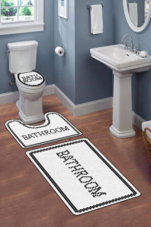 Modern Desenli Dijital Baskı 3’lü Banyo Paspas Takımı Yıkanabilir Kaymaz Tabanlı Klozet Takımı KLZ0062