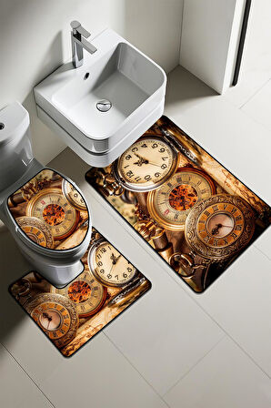 Modern Desenli Dijital Baskı 3’lü Banyo Paspas Takımı Yıkanabilir Kaymaz Tabanlı Klozet Takımı KLZ0063
