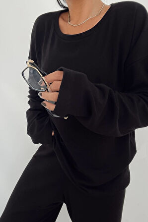 Bisiklet Yaka Siyah Oversize Penye Takım