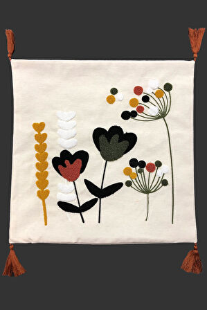 Nakışlı Püsküllü Dekoratif Kırlent Kılıfı Takımı (4 Parça - 43x43 cm) NKK003