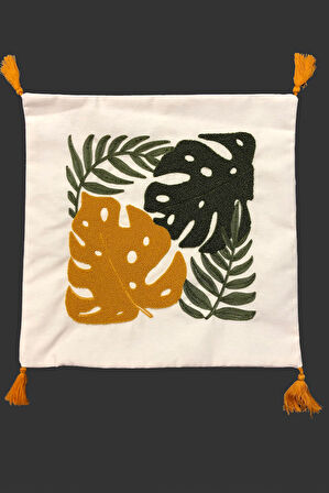 Nakışlı Püsküllü Dekoratif Kırlent Kılıfı Takımı (4 Parça - 43x43 cm) NKK004