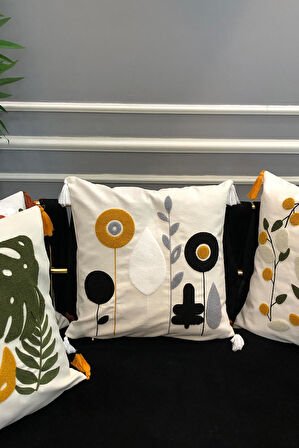 Nakışlı Püsküllü Dekoratif Kırlent Kılıfı Takımı (4 Parça - 43x43 cm) NKK006