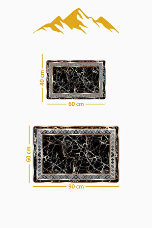 Yıkanabilir Kaymaz Tabanlı Modern Desenli 2'li Banyo Paspas Takımı BPS0002