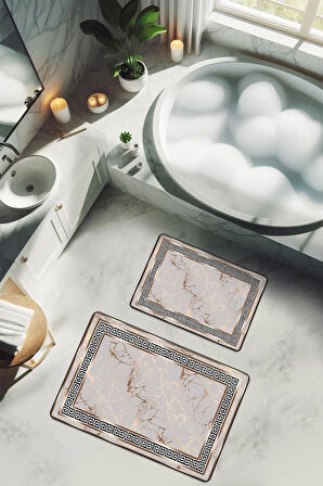 Yıkanabilir Kaymaz Tabanlı Modern Desenli 2'li Banyo Paspas Takımı BPS0003