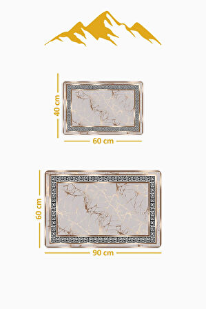 Yıkanabilir Kaymaz Tabanlı Modern Desenli 2'li Banyo Paspas Takımı BPS0003