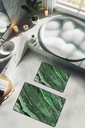 Yıkanabilir Kaymaz Tabanlı Modern Desenli 2'li Banyo Paspas Takımı BPS0007