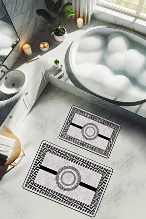 Yıkanabilir Kaymaz Tabanlı Modern Desenli 2'li Banyo Paspas Takımı BPS0008