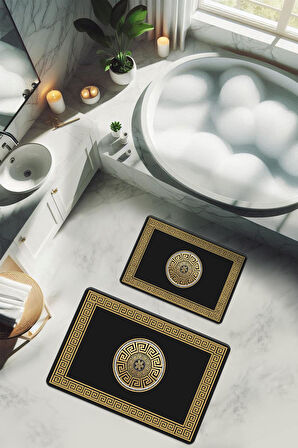 Yıkanabilir Kaymaz Tabanlı Modern Desenli 2'li Banyo Paspas Takımı BPS0009